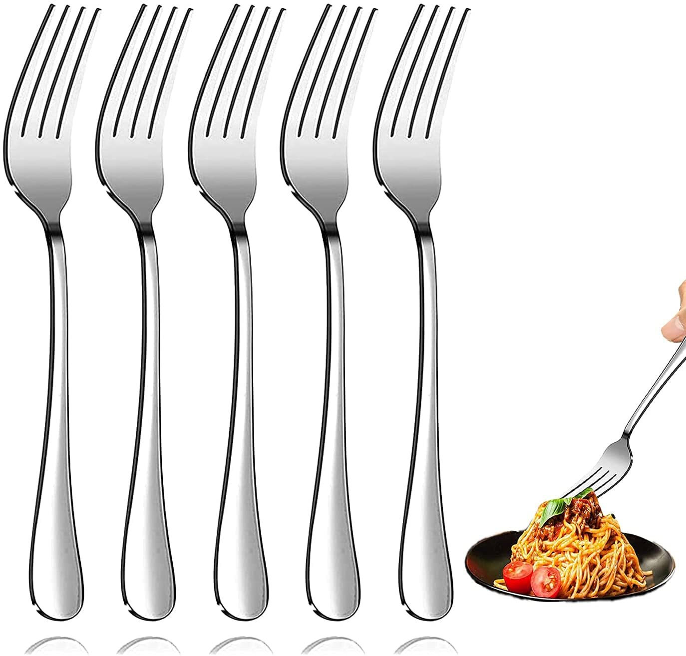 avibazar 5 pcs Fork SPoon Stainless Steel Dessert Fork, Dinner Fork, Salad Fork, Serving Fork Set image 1