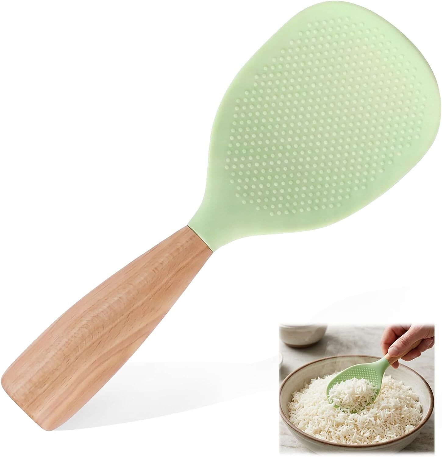 diyal enterprise Silicone NonStick Rice Spoon Disposable Silicone, Wooden Salad Spoon-picture-0