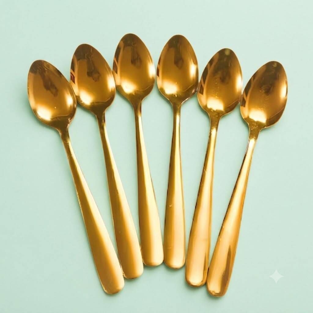 ISHA By Premium Spoon Set Golden Stainless Steel Spoon Cutlery Set (Pack of 6) Stainless Steel, Steel Coffee Spoon, Dessert Spoon, Serving Spoon, Table Spoon, Ice-cream Spoon-image-36