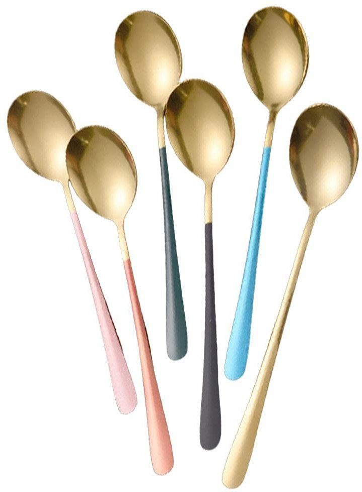 4PCS Golden Ice Cream Coffee Spoons Stainless Steel Dessert Spoons Long Handle Stainless Steel Ice-cream Spoon Set-image-29