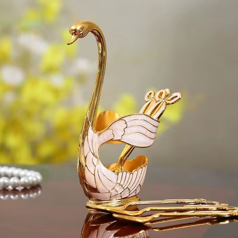 Elegant Gold White Swan Stand Spoon Set Stainless Steel Dessert Spoon, Sugar Spoon, Table Spoon, Ice-cream Spoon, Cream Spoon-image-48