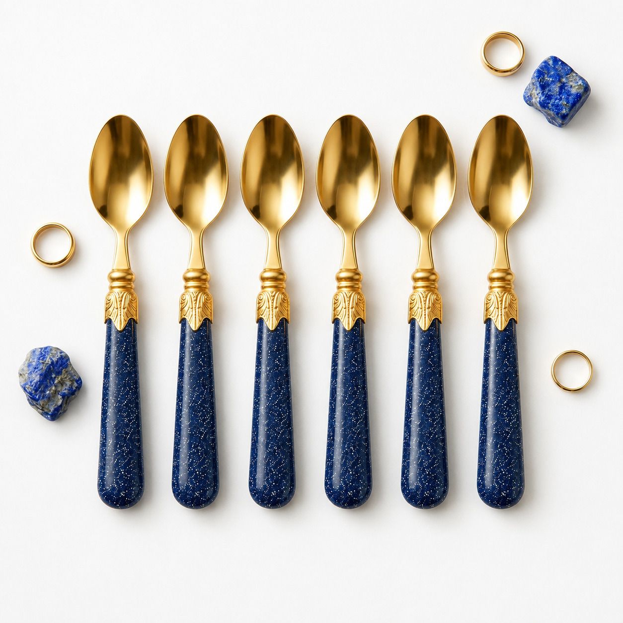unnati enterprises Gold Plated Dessert Spoon Set with Blue Glitter Handle Stainless Steel Coffee Spoon, Cream Spoon, Dessert Spoon, Tea Spoon, Ice Tea Spoon Set-picture-26