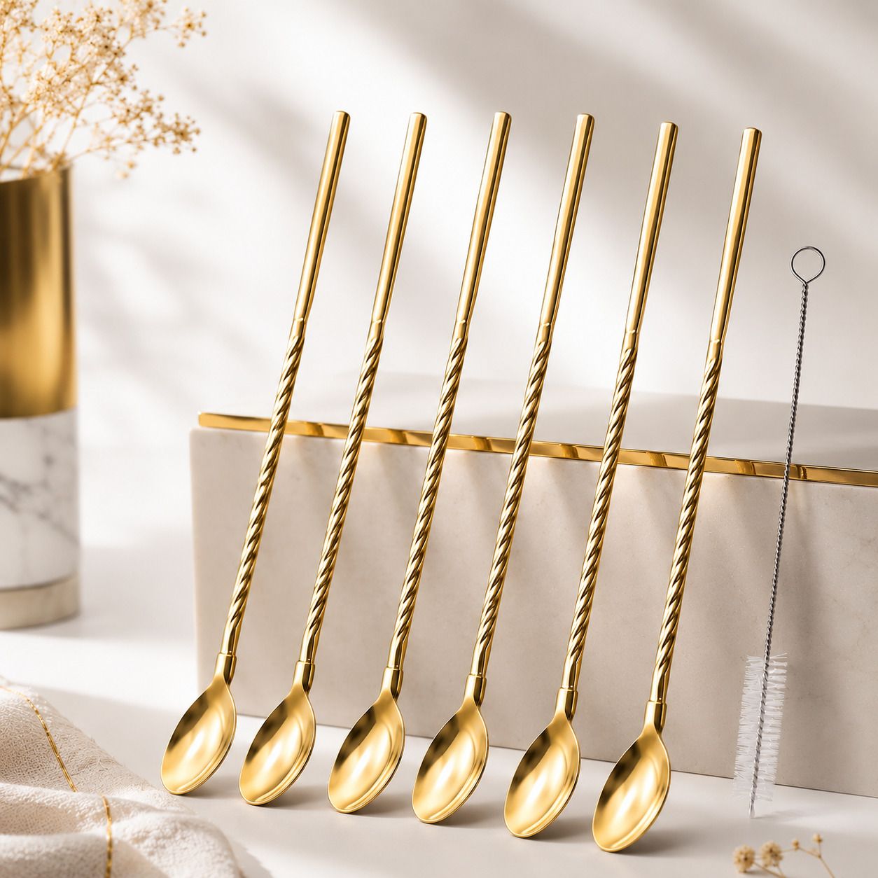 haki tov enterprises Gold Long Handle Stainless Steel Spoon Set of 6 Stainless Steel Coffee Spoon, Ice Tea Spoon, Dessert Spoon, Cream Spoon, Ice-cream Spoon Set-picture-38