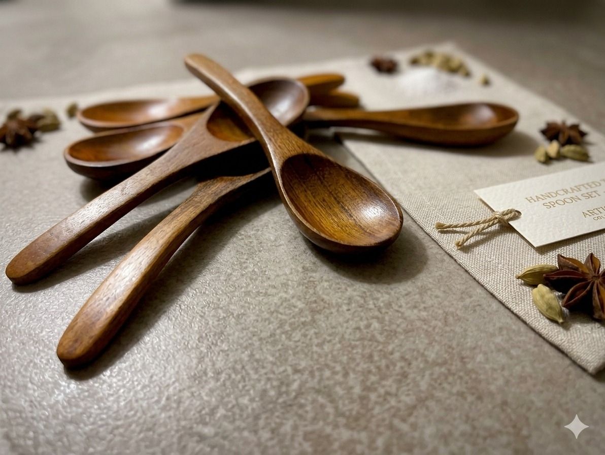 NSOPOONSET6 Wooden Coffee Spoon, Serving Spoon, Soup Spoon, Table Spoon Set-image-34