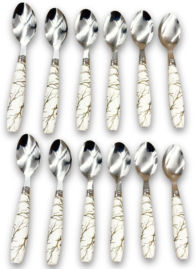 Spoon Set for Dining table Stylish Premium White Marble Ceramic Handle Stainless Steel, Plastic Table Spoon Set-image-5