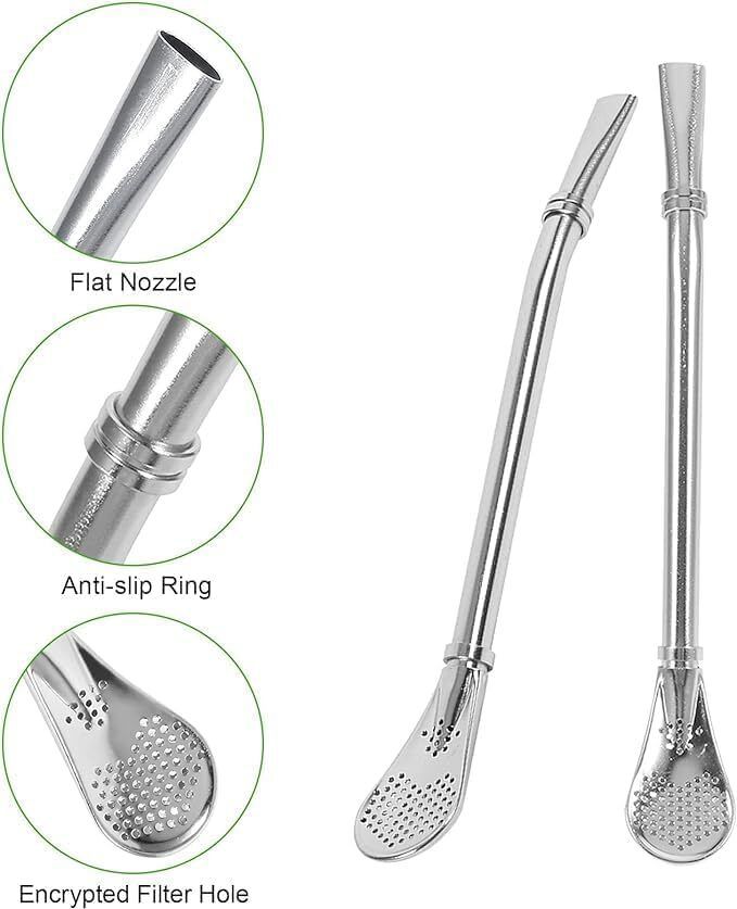 Reusable Steel 2 in 1 Drinking Straws with Filter Spoon Disposable (Pack of 2) Disposable Stainless Steel Tea Spoon Set-image-19