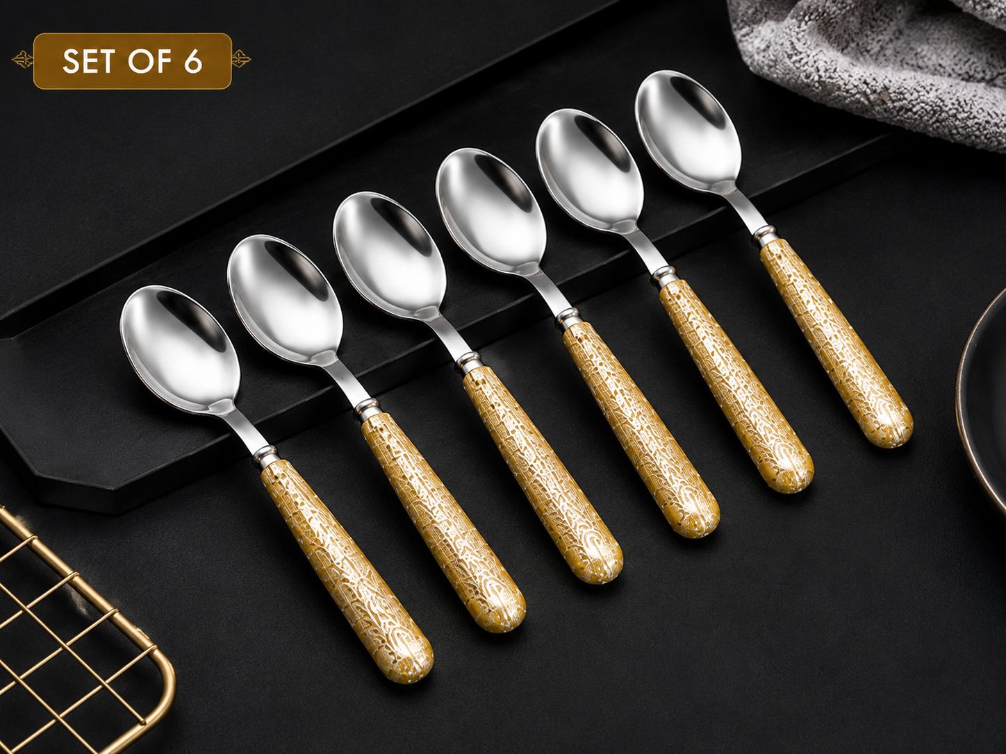 Premium Stainless Steel Spoon Set | Glitter Handle Tea Spoon | Stainless Steel Table Spoon Set-image-41