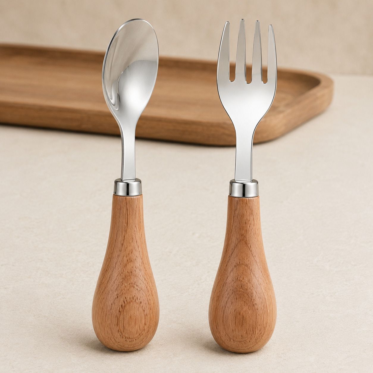 kurmiya Baby Feeding Spoon Fork Set Stainless Steel, Wooden Salad Spoon, Measuring Spoon, Table Spoon Set-picture-39