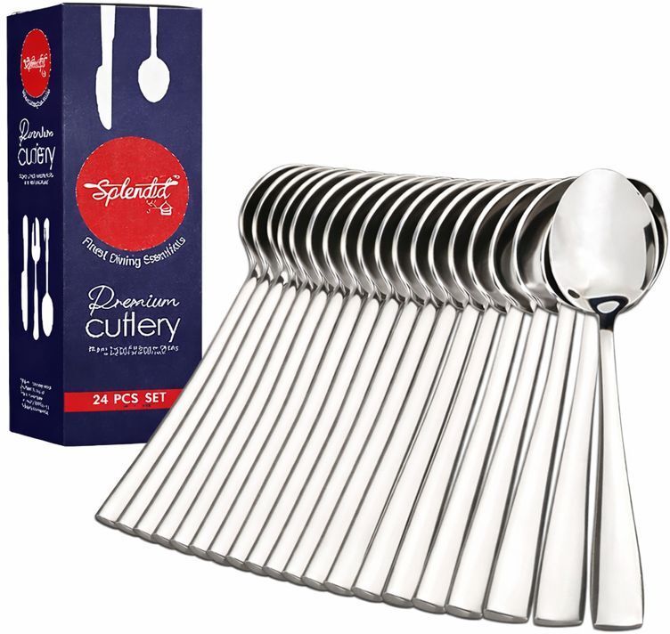 Stainless Steel Cutlery Set for Home and Kitchen (Pack of 24) Stainless Steel Table Spoon, Sugar Spoon, Coffee Spoon Set-image-49