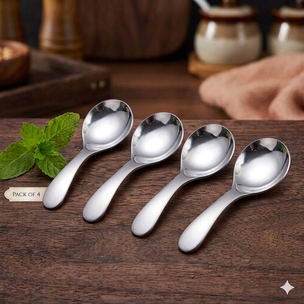 glangy Premium Stainless Steel Dinner Spoon Set of 4 Stainless Steel Ice Tea Spoon, Salad Spoon, Serving Spoon, Sugar Spoon, Table Spoon Set-picture-33