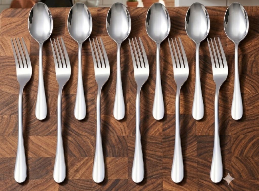 haniza 6 Spoons + 6 Forks Stainless Steel Table Spoon, Salad Spoon Set-picture-45