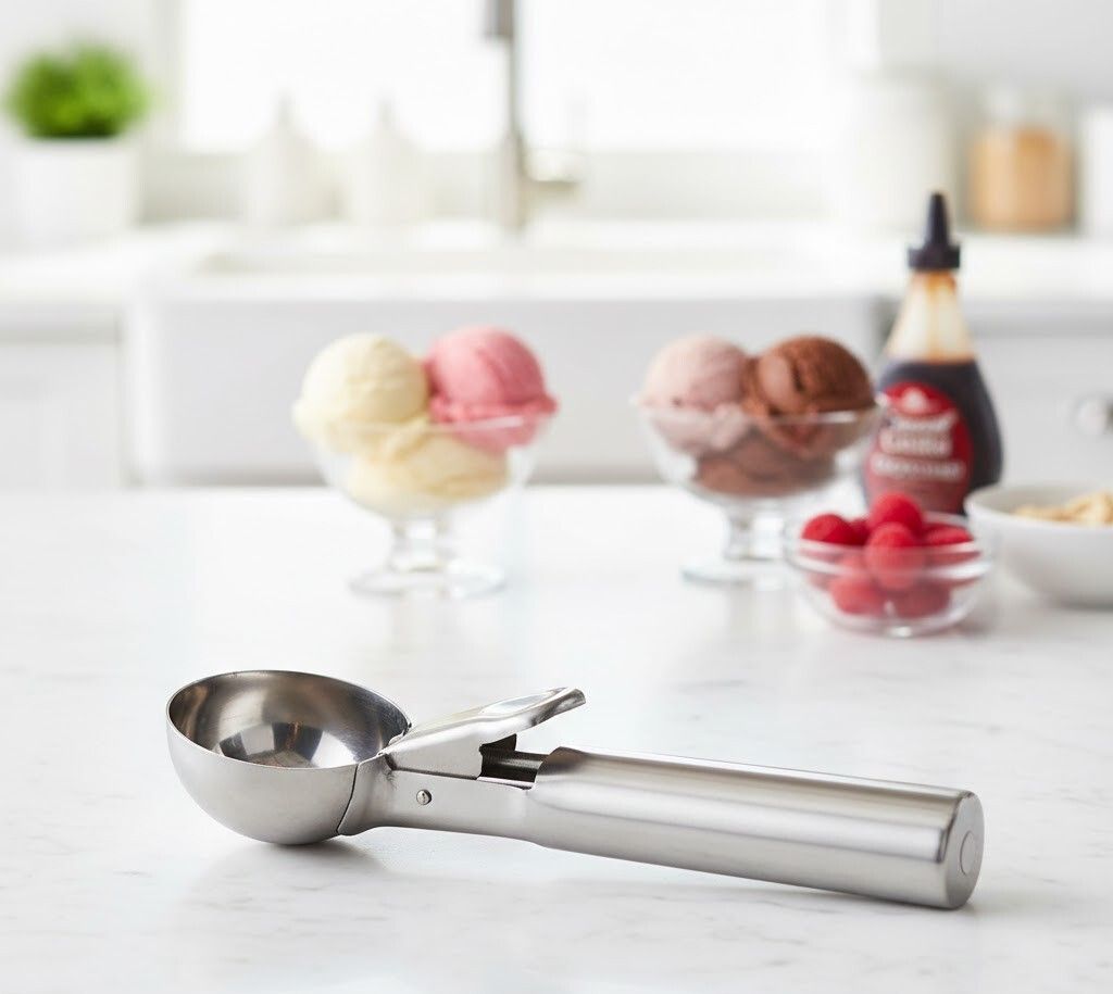 rising style Stainless Steel Scooper for Ice Cream, Trigger Release (Silver) Disposable Stainless Steel Ice-cream Spoon-picture-17