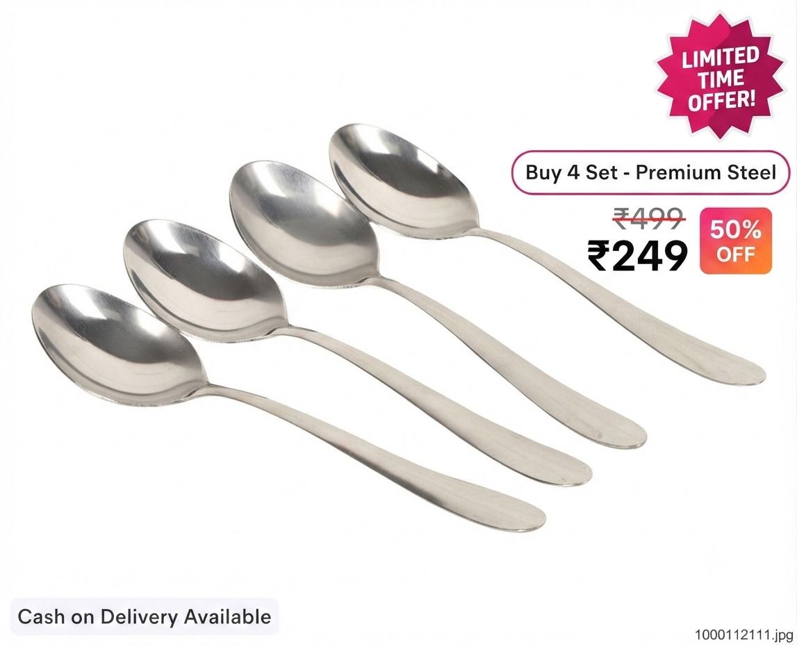 everneed Rust-Resistant Premium Steel Spoon Set (4 Pieces) – Stainless Steel Coffee Spoon, Dessert Spoon, Ice-cream Spoon, Measuring Spoon, Serving Spoon, Sugar Spoon Set-picture-1