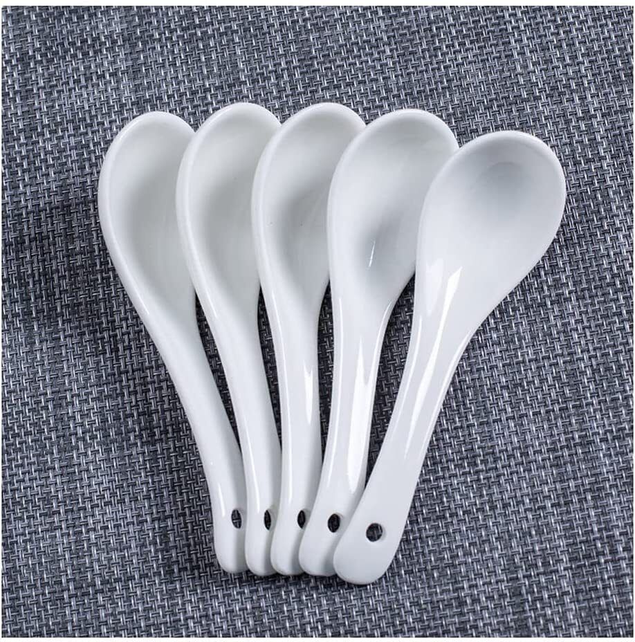 Ceramic Soup and Dessert Spoon, Microwave Safe - Pack of 6 (White) Melamine Soup Spoon Set-image-42