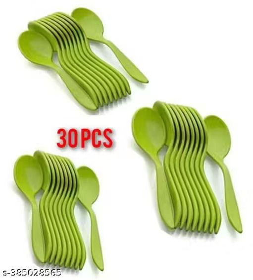 jukol 30 Pcs Disposable Plastic Spoon Set Green for Party & Dessert Use Disposable Plastic Table Spoon Set-picture-14