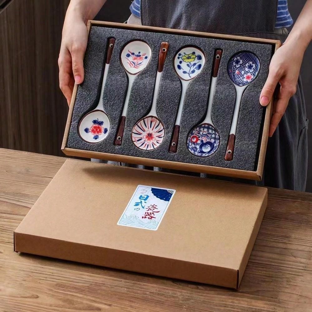Ceramic Spoon Rest Large Multicolor Pack of 6 Disposable Ceramic Serving Spoon, Table Spoon Set-image-4