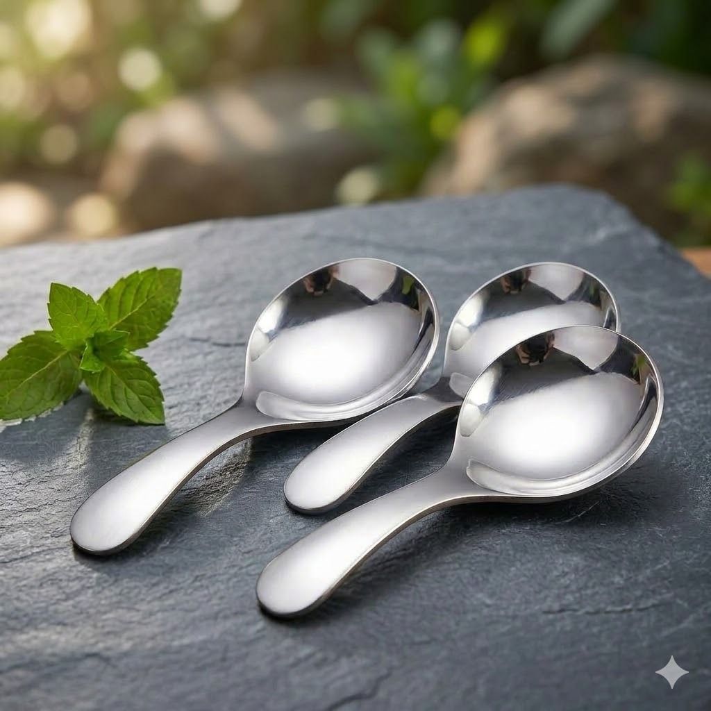 Stainless Steel Heavy Mini Spoon | Pack off 3 Stainless Steel Ice-cream Spoon, Salad Spoon, Soup Spoon, Sugar Spoon, Table Spoon Set-image-25
