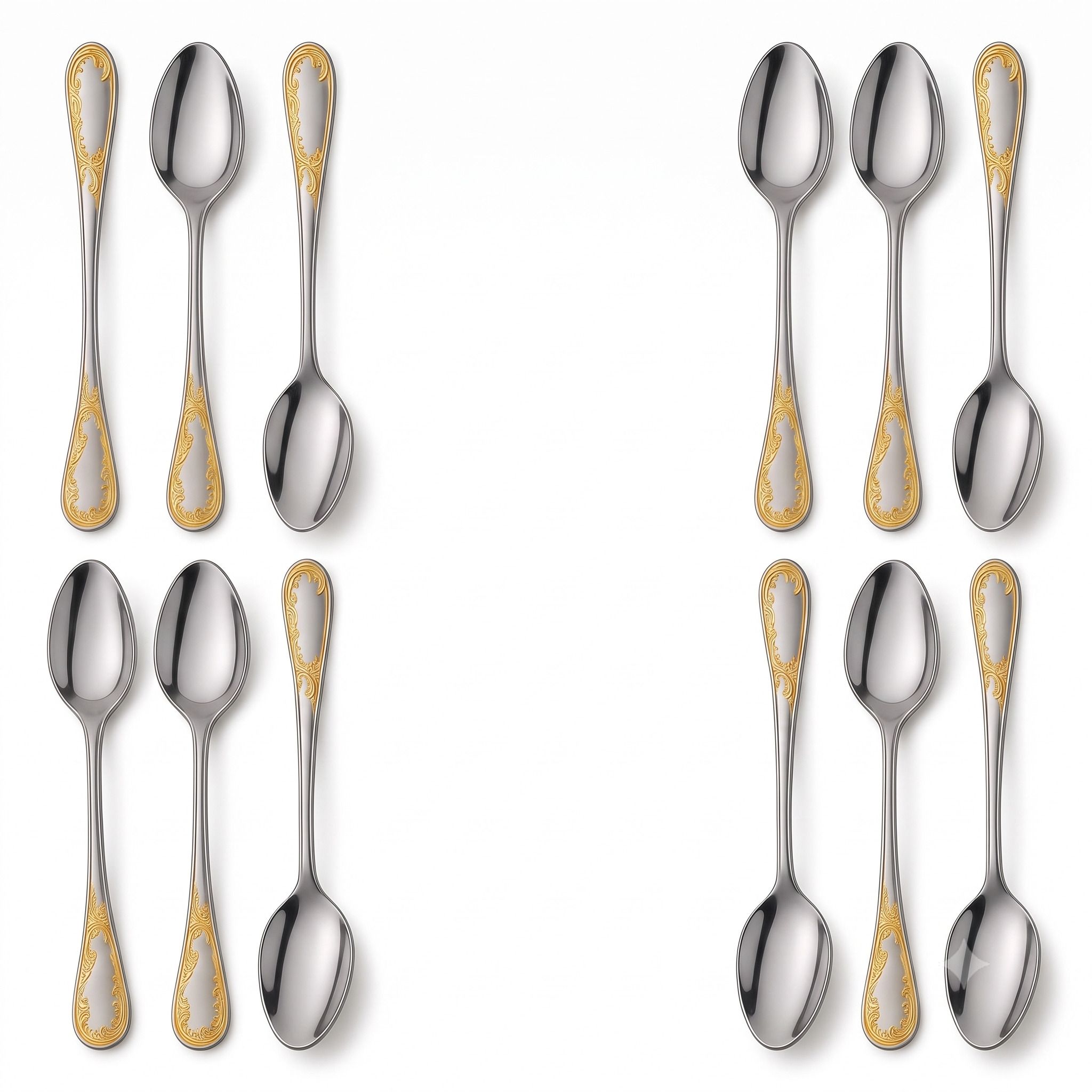 12Pcs Stainless Steel Silver Gold Tea Coffee Dessert Spoons Cutlery Set For Home Stainless Steel Coffee Spoon, Dessert Spoon, Ice Tea Spoon, Ice-cream Spoon, Salad Spoon, Soup Spoon Set-image-20