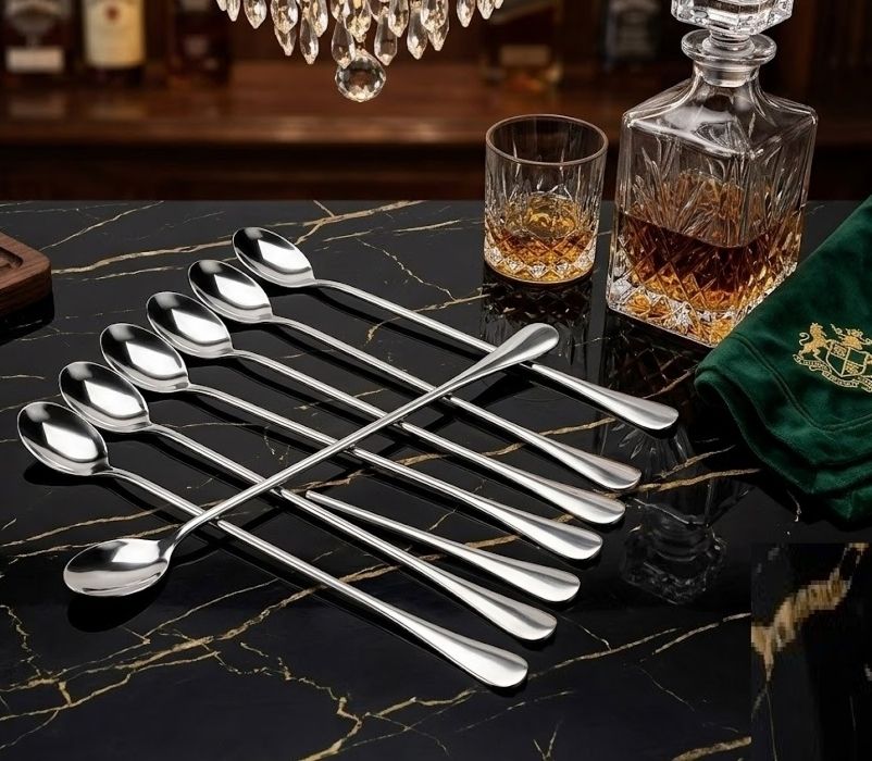 arscart Soda Spoon with Long Handle, Cocktail Stirring Spoon for Beverages Stainless Steel Ice Tea Spoon Set-picture-30