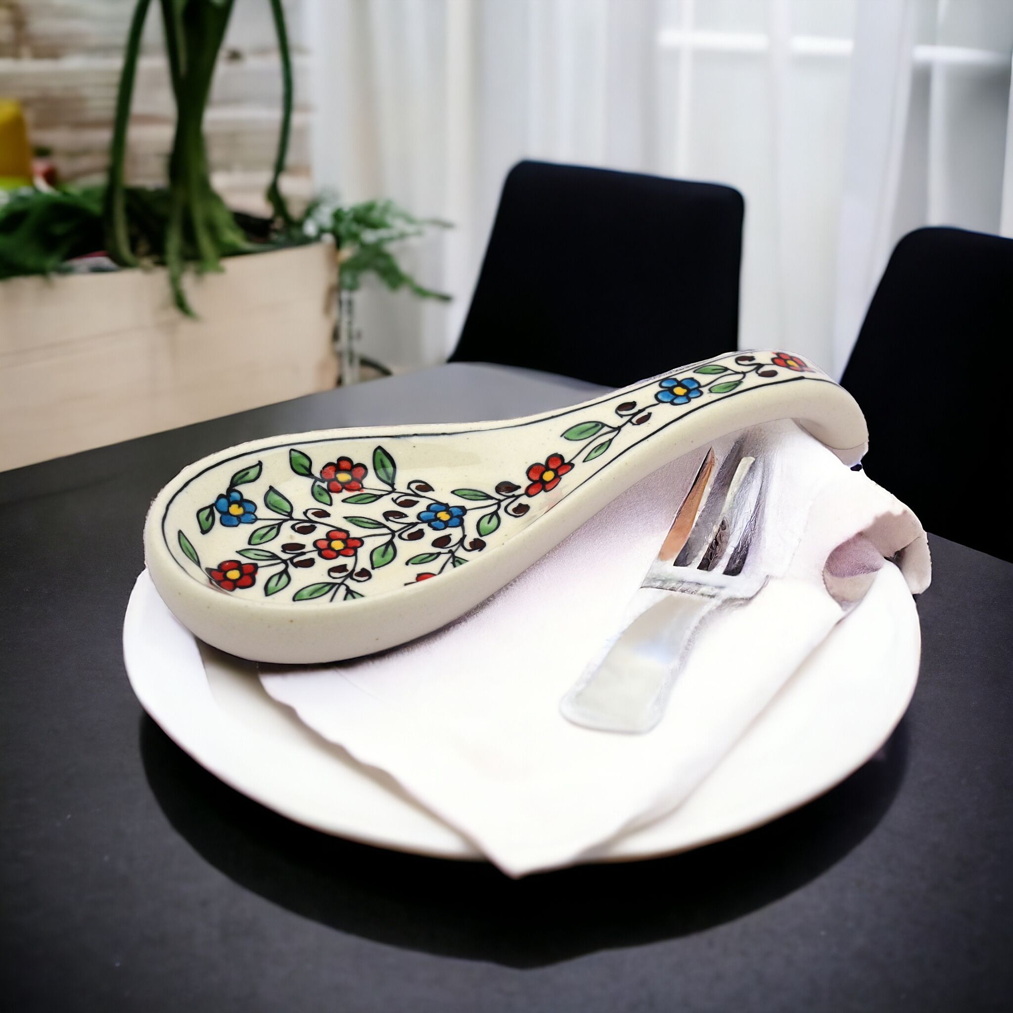 Ceramic Spoon Rest Large Multicolor Pack of 1 Disposable Ceramic Serving Spoon, Measuring Spoon, Soup Spoon, Table Spoon-image-9