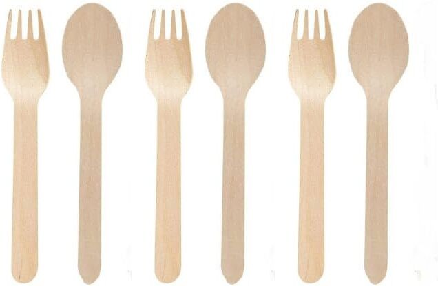 swastha hygiene Disposable Birchwood Spoon & Fork Set 140mm, Pack of 100 for BBQ & Parties Disposable Wooden Coffee Spoon, Cream Spoon, Ice-cream Spoon, Soup Spoon, Sugar Spoon, Table Spoon Set-picture-14