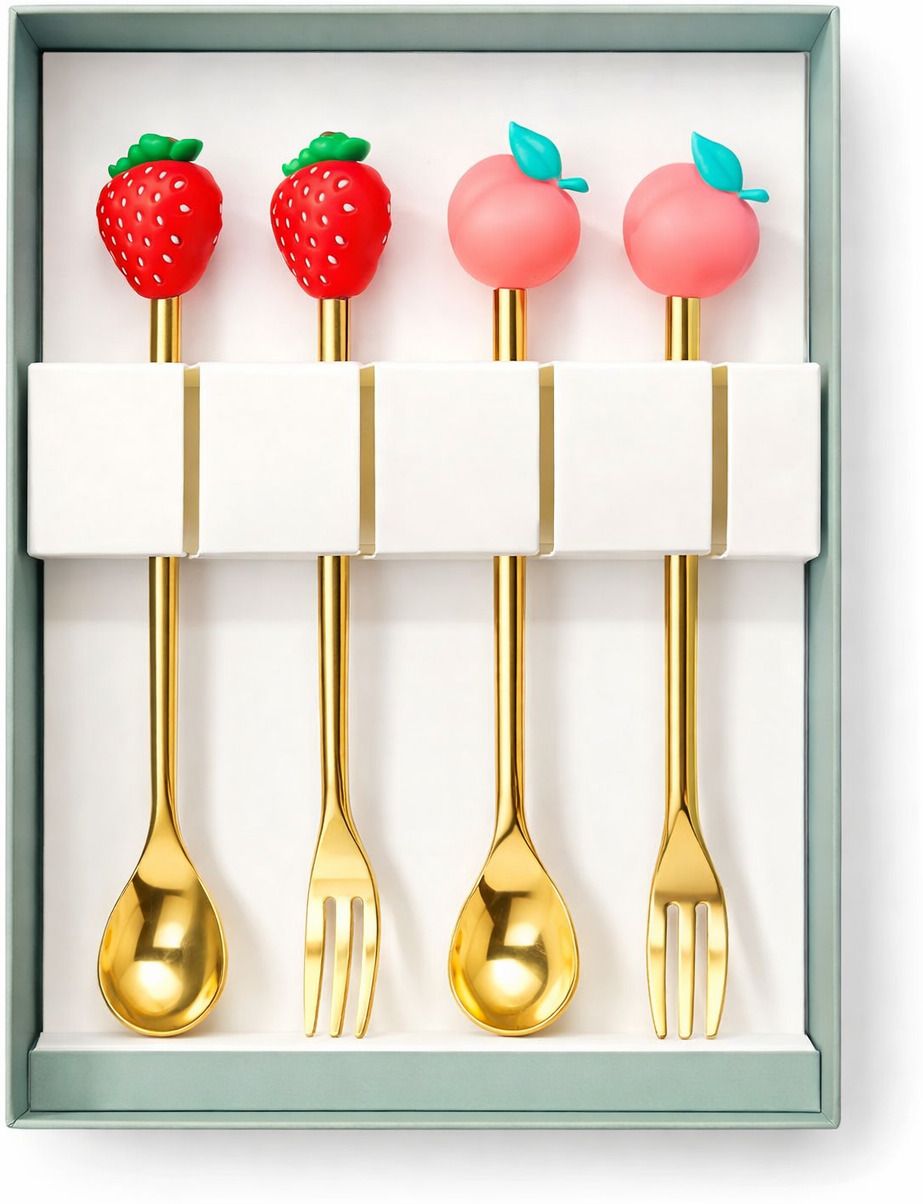 Luxury Strawberry & Peach Gold Spoon Set Stainless Steel Dessert Spoon, Sugar Spoon, Table Spoon, Ice-cream Spoon, Cream Spoon-image-45