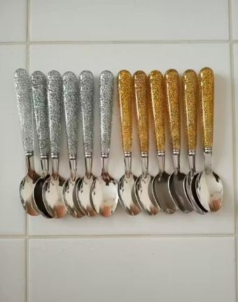 Premium 6 Piece Silver & Gold Glitter for Home and Kitchen Disposable Stainless Steel Table Spoon, Sugar Spoon, Dessert Spoon Set-image-23