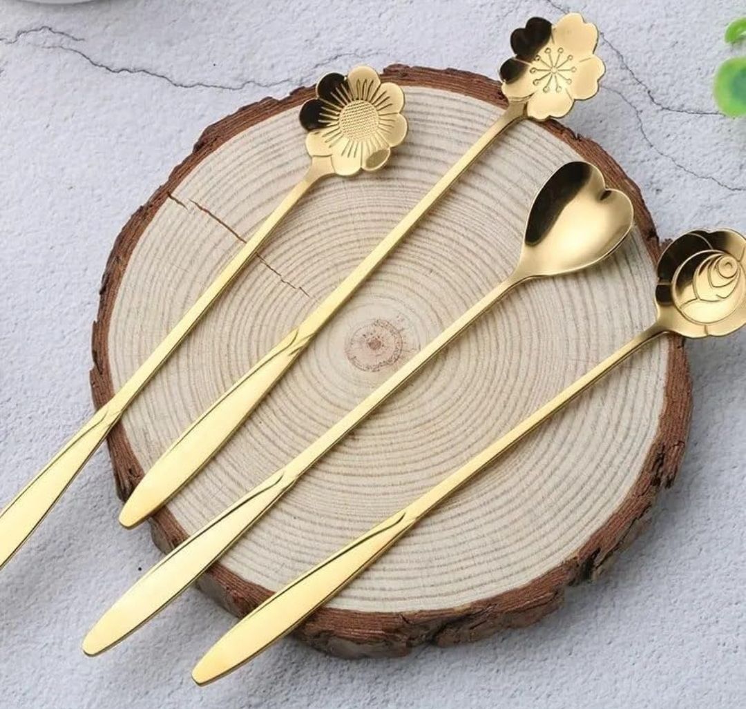 lakshitrends Golden Spoon Set For Dessert and Drink Brass Ice Tea Spoon, Dessert Spoon, Coffee Spoon, Tea Spoon, Cream Spoon Set-picture-22
