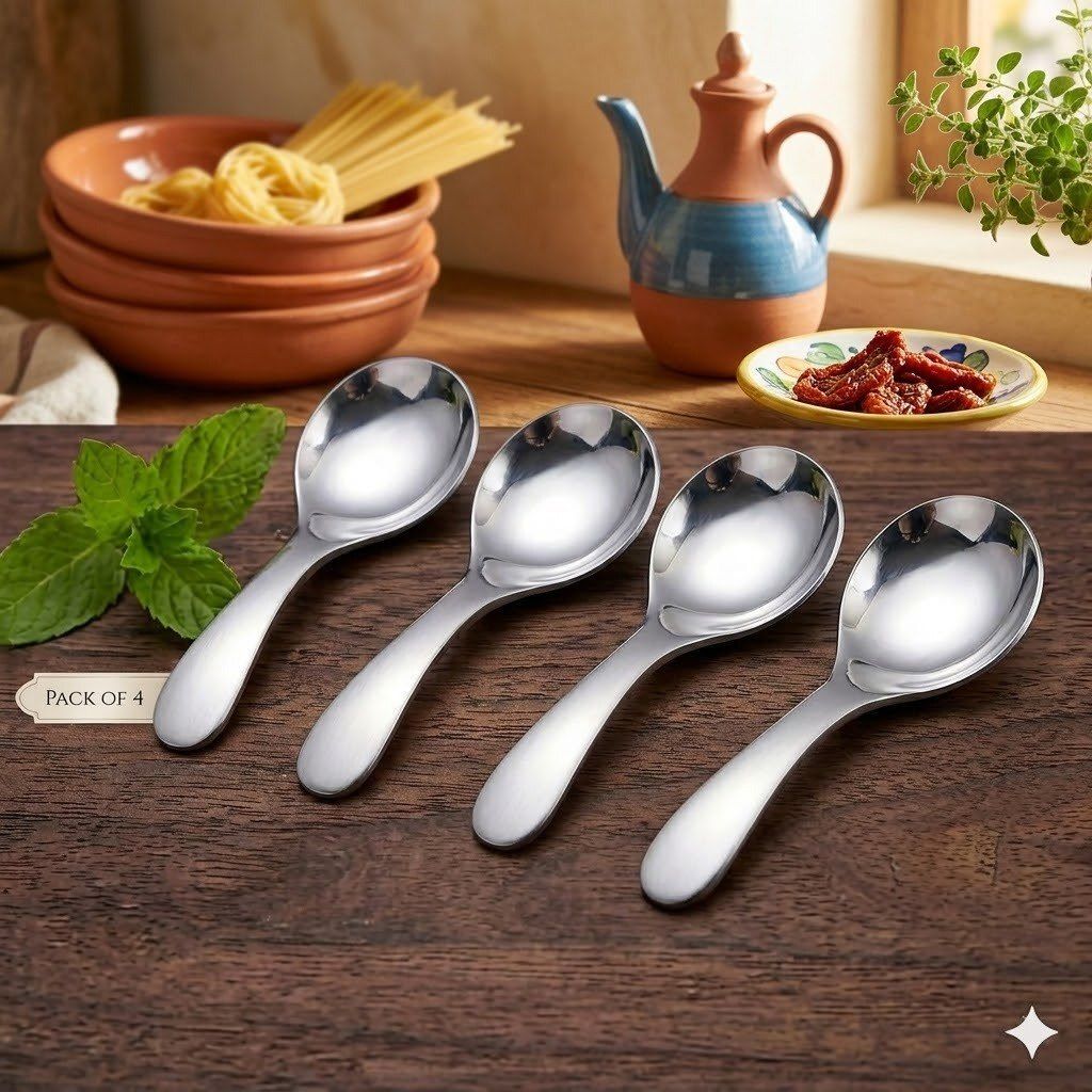 Premium Stainless Steel Baby Feeding Spoon Set (Pack of 4) Stainless Steel Dessert Spoon, Ice-cream Spoon, Salad Spoon, Sugar Spoon Set-image-47