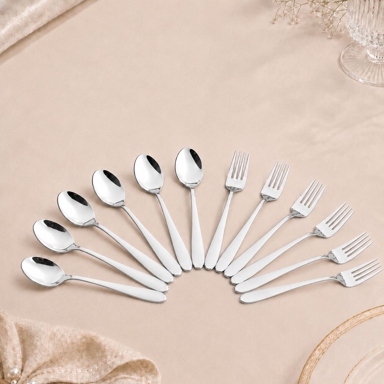 haniza 6 Spoons & 6 Forks Stainless Steel Table Spoon Set-picture-44