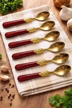 destroyer Vasudev Enterprises Royal Red Gold & Maroon for Dining & Gifting (Pack of 6) Disposable Plastic Table Spoon, Tea Spoon, Sugar Spoon Set-picture-22