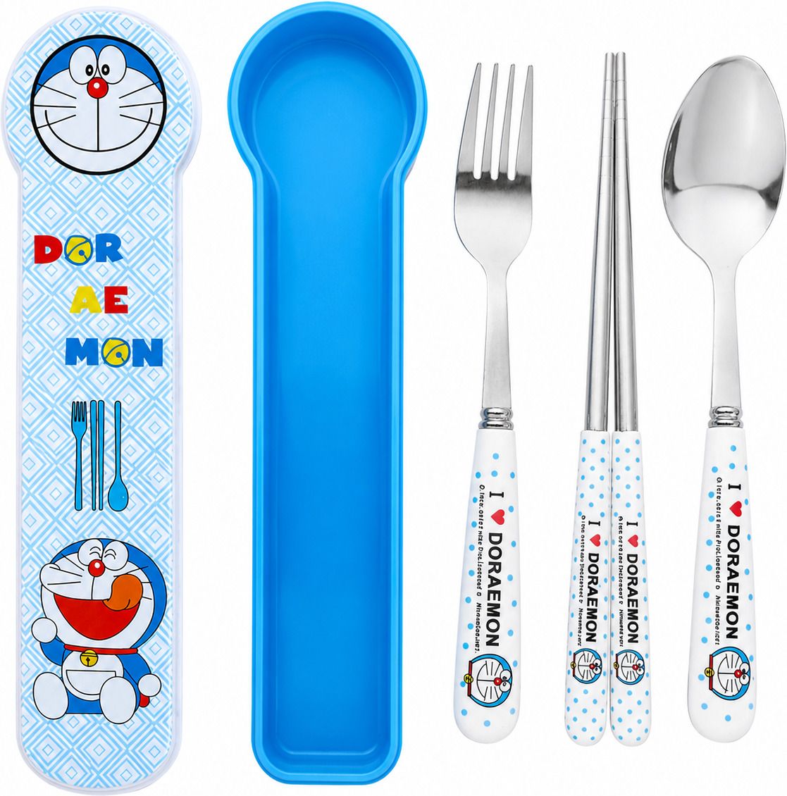 venusaturn Doraemon Style Kids Spoon, Fork & Chopstick Set Stainless Steel Dessert Spoon Set-picture-1