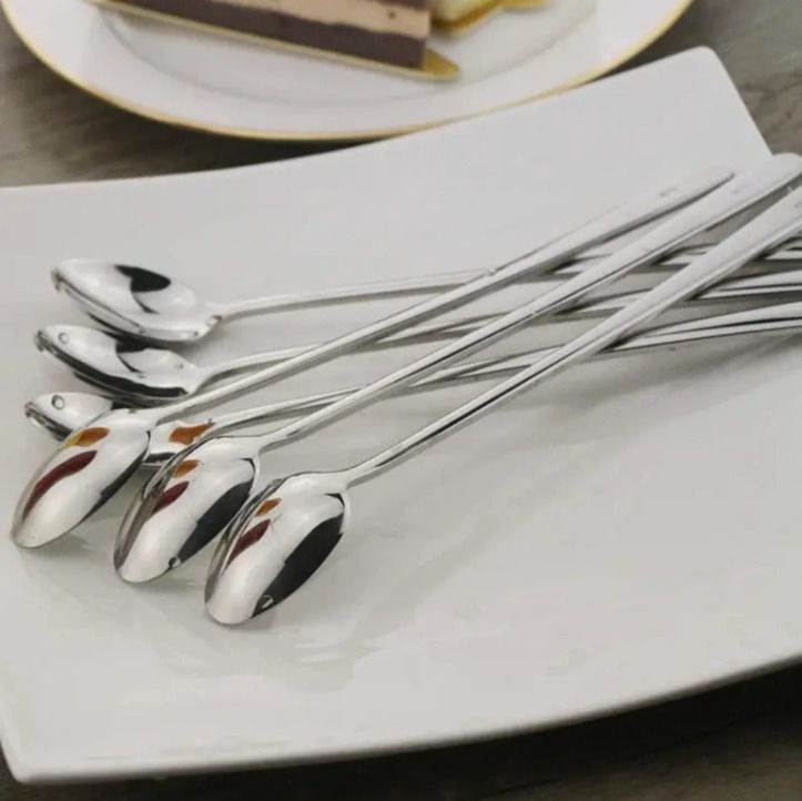 aaruyadav Premium Stainless Steel Long Handle Spoon Set – Silver Ice Tea Spoon Set-picture-31