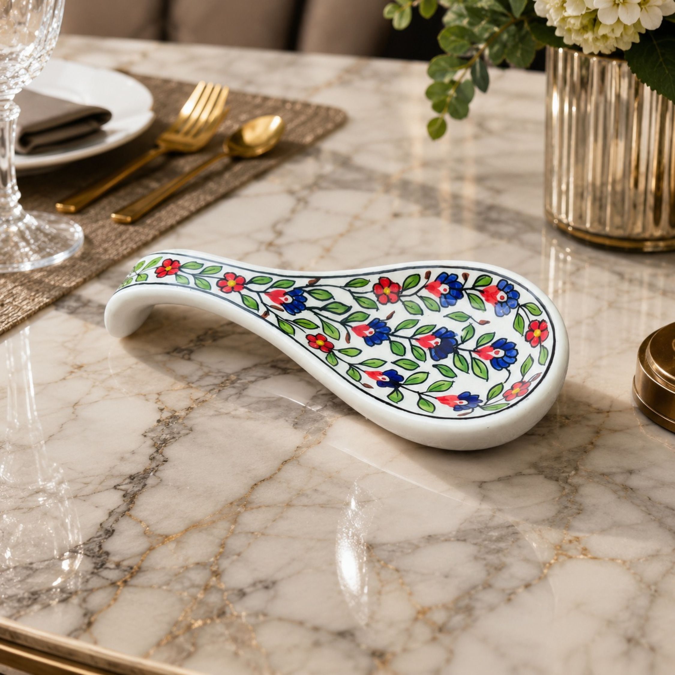 Ceramic Spoon Rest Large Multicolor Print Disposable Ceramic Serving Spoon-image-5