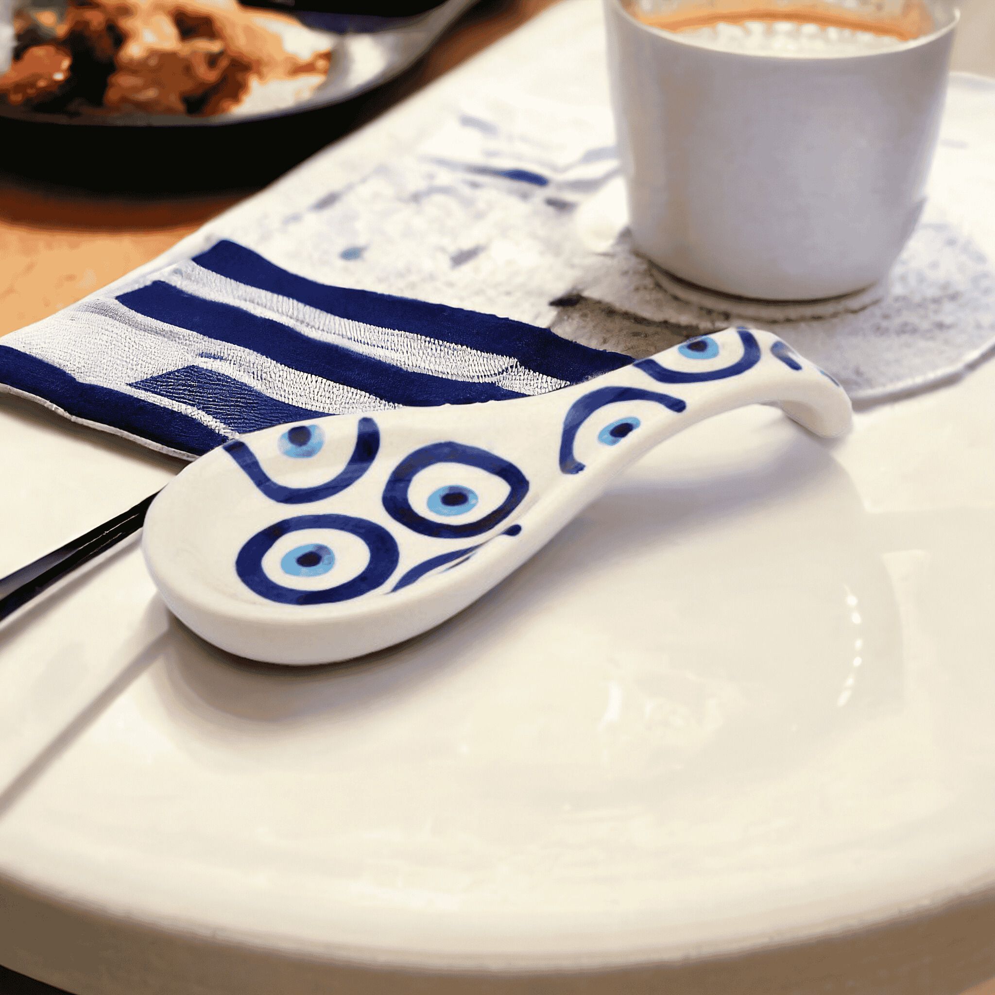 Ceramic Handpainted Spoon Rest Large White Pack of 1 Disposable Ceramic Serving Spoon, Measuring Spoon, Soup Spoon, Table Spoon-image-17