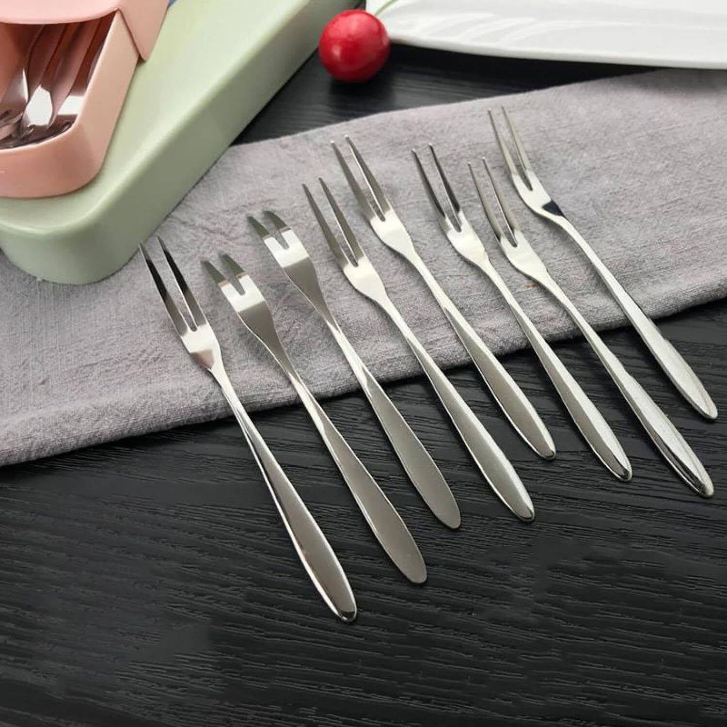 vishlist Fork Spoon For Fruits, Desert Fork , Salad Fork ( 8 set ) Stainless Steel Fruit Fork Set-picture-16