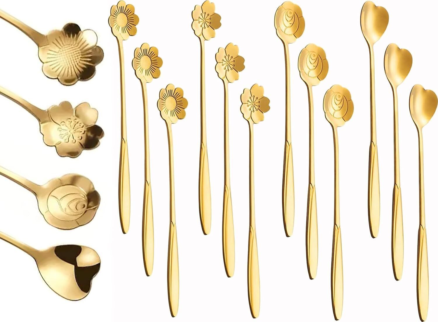 yuganshu Golden Spoon Set 12 pcs Gold Stainless Steel Flower-Head Coffee & Dessert Spoon Steel, Stainless Steel Coffee Spoon, Cream Spoon, Dessert Spoon, Ice-cream Spoon Set-picture-32