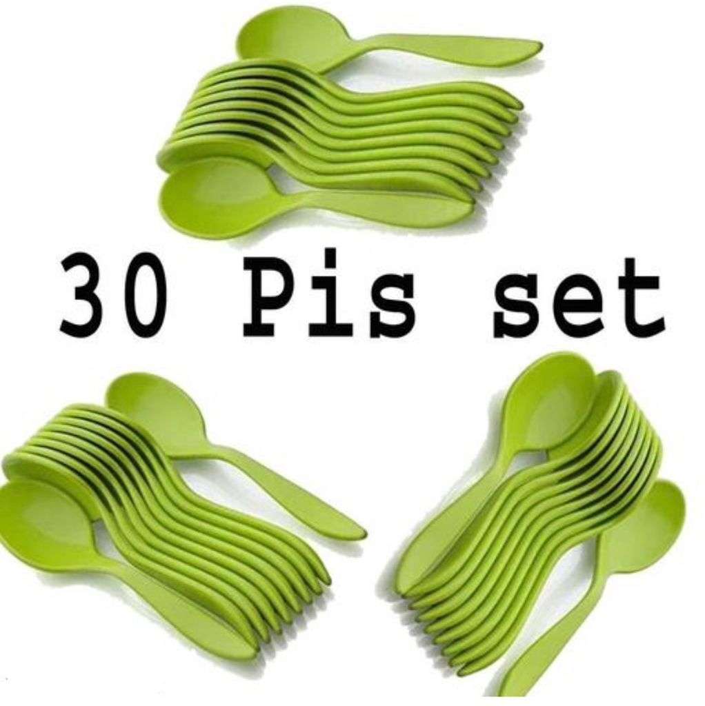 30 GREEN SPOON Disposable Plastic Coffee Spoon, Dessert Spoon, Table Spoon, Tea Spoon Set-image-4