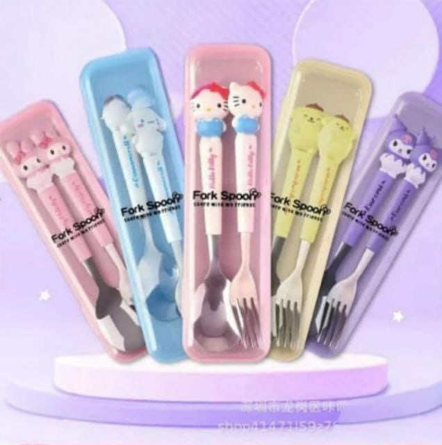 Cute Cartoon Spoon & Fork Set Stainless Steel Table Spoon Set