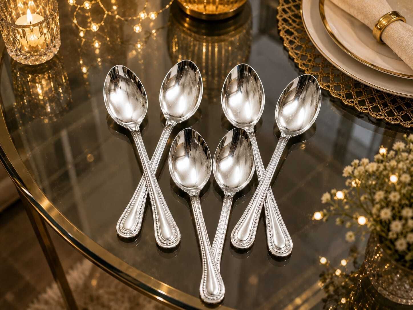 vijay export Designer spoons of 6 Stainless Steel Serving Spoon Set-picture-36