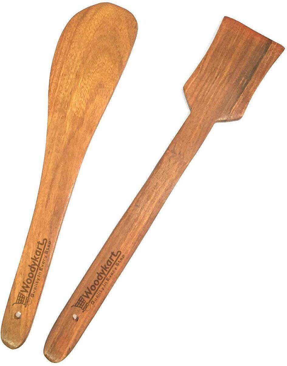 woodykart Rosewood Cooking Spoons set of 2 - Flip (Palta For Dosa/Roti | Handmade | Ideal for NON STICK) Wooden Cooking Spoon, Serving Spoon Set-picture-23