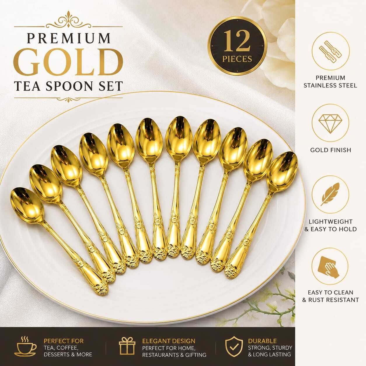 GOLDEN SPOON SET Stainless Steel Tea Spoon Set-image-16