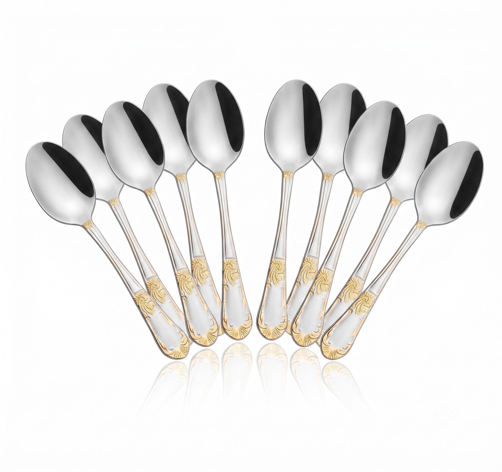 rerat enterprise Premium 12 Pcs Silver Gold Stainless Steel Tea & Coffee Spoons Set Stainless Steel Coffee Spoon, Dessert Spoon, Ice Tea Spoon, Ice-cream Spoon, Measuring Spoon, Soup Spoon Set-picture-6