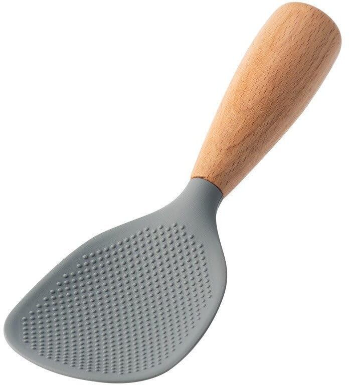 Silicone Rice Spoon with Wooden Handle, Standing Non-Stick Rice Paddle Silicone Serving Spoon-image-18
