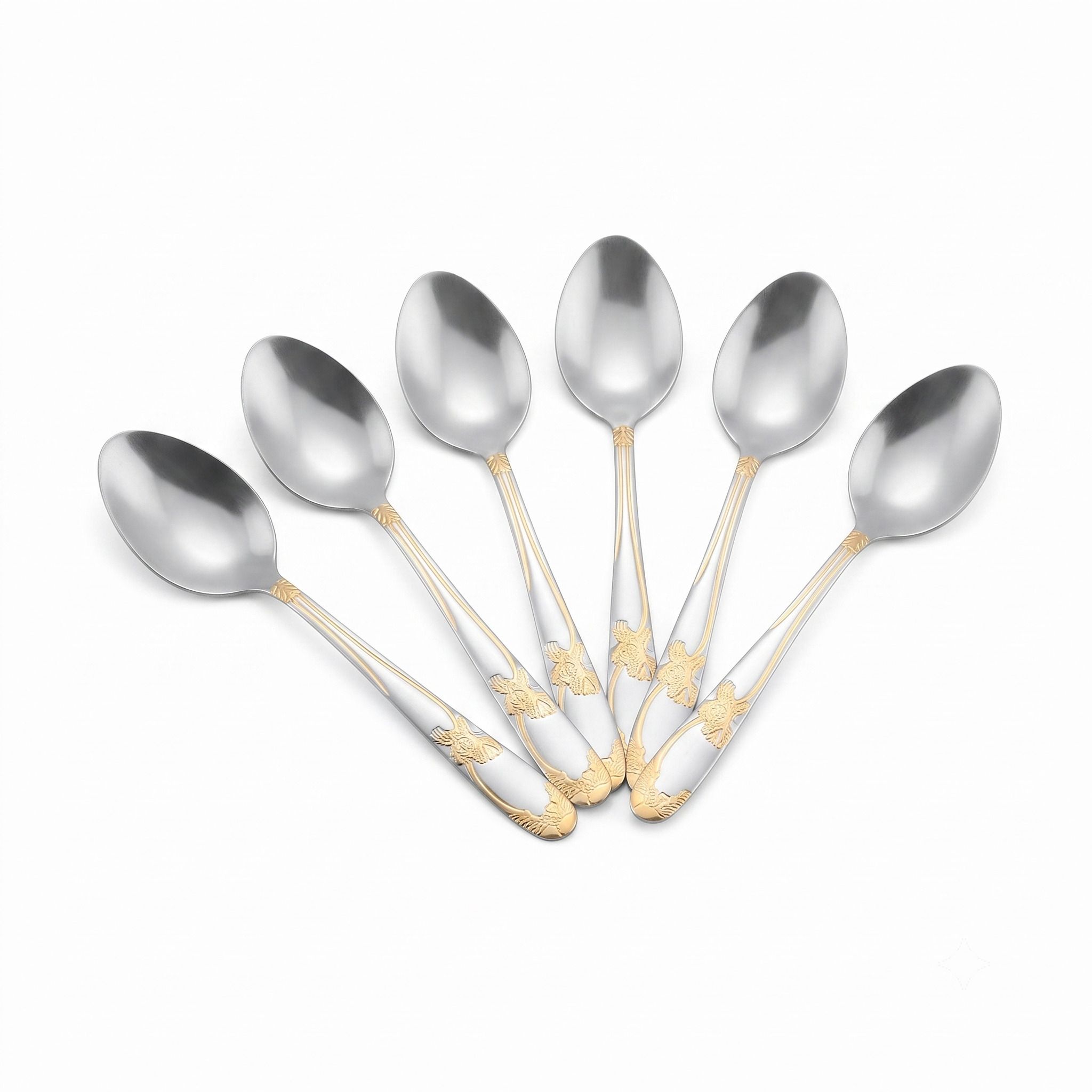 rerat enterprise Premium 6 Pcs Silver Gold Stainless Steel Tea & Coffee Spoons Set Stainless Steel Coffee Spoon, Dessert Spoon, Ice Tea Spoon, Ice-cream Spoon, Measuring Spoon, Soup Spoon Set-picture-7