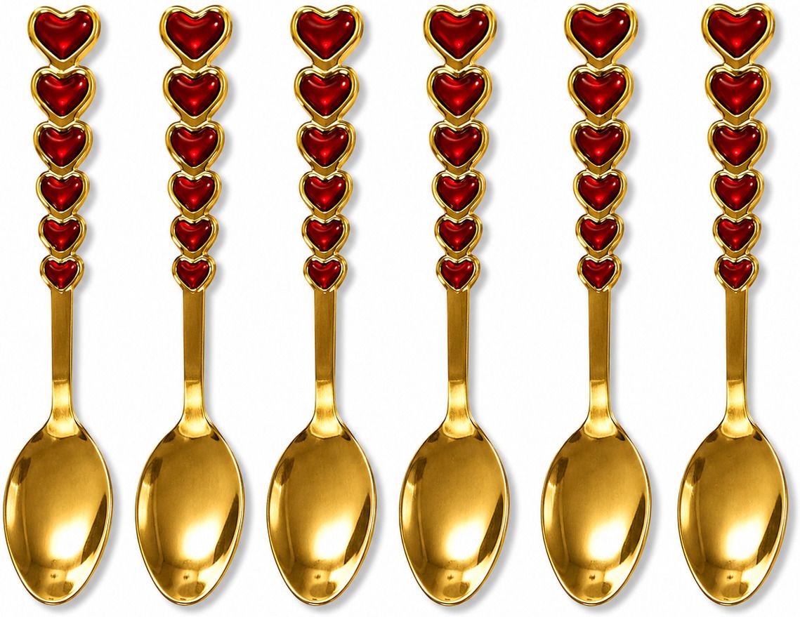 teraabliss Decorative Tea & Dessert Spoon Set of 6 | Elegant Heart Handle Design Stainless Steel Dessert Spoon Set-picture-6