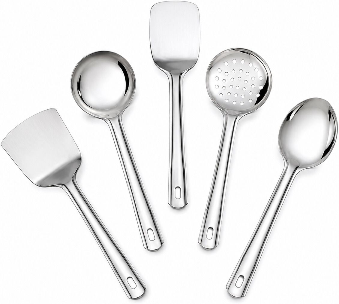5 PC Serving Cooking Spoon Set Stainless Steel Table Spoon Set (Pack of 5) Stainless Steel Serving Spoon Set-image-22