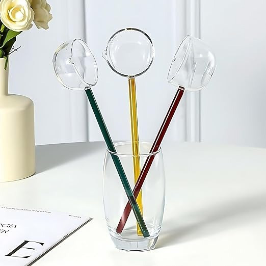 iinz Serving Spoon Set for Dining -Glass Serving Spoon with Long Colored Handle | Bone China Serving Spoon Set image 1