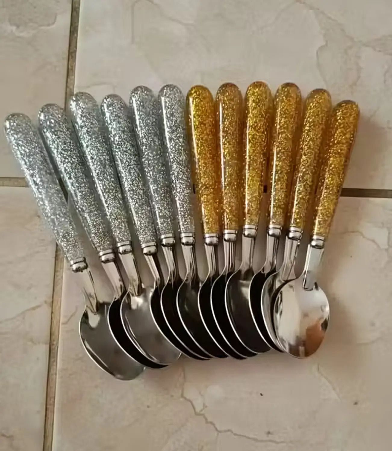 mandal enterprises official 6pcs Glitter spoon stainless still multicolor Stainless Steel Dessert Spoon Set-picture-24