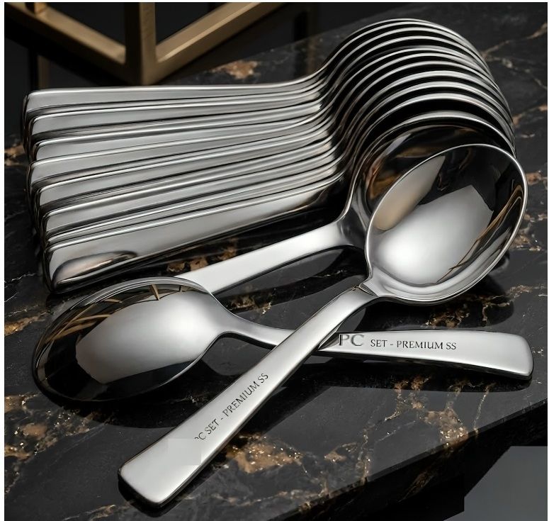 dinezaar Gold Plated Stainless Steel Dinner Spoons (Set of 12 Stainless Steel Measuring Spoon, Dessert Spoon Set-picture-48